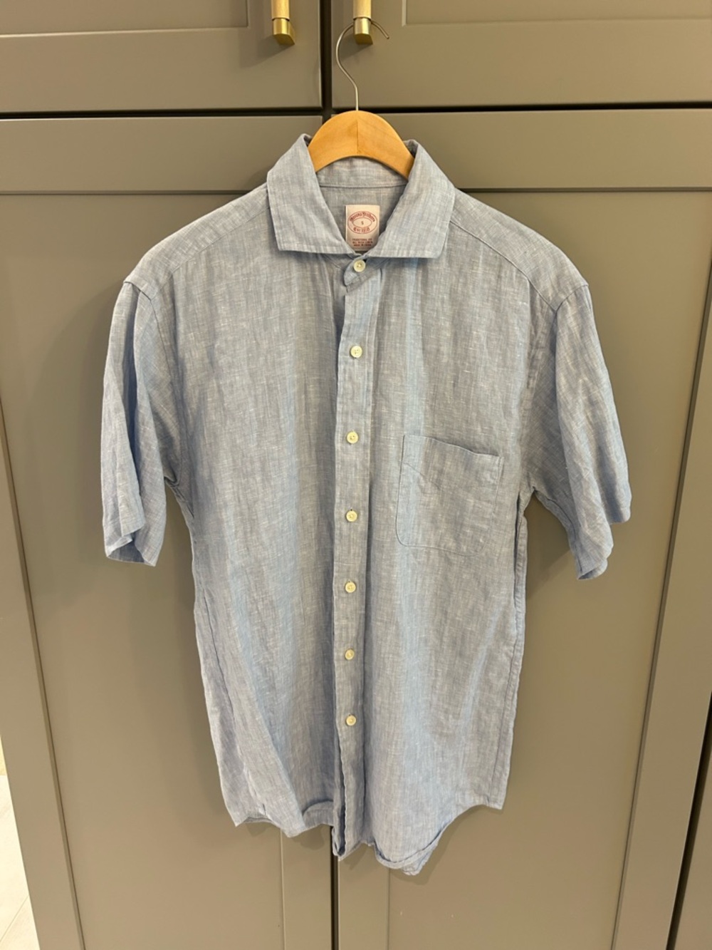 Brooks Brothers Light Blue Short-Sleeve Linen Button-Down Shirt